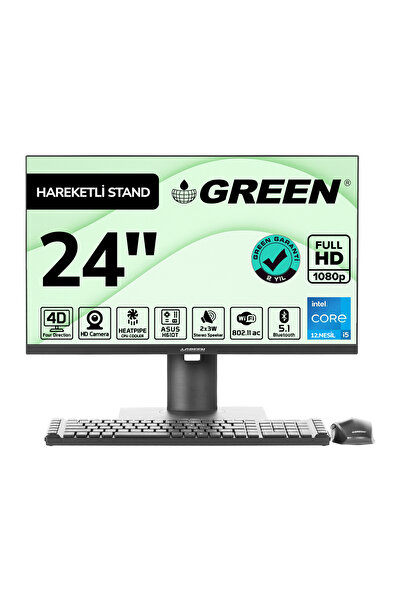 Green Gt24 Intel Core I5 12400 Işlemci 8gb Ddr4 Ram 512gb M2 Ssd 24" Fhd Freedos Siyah All In One B