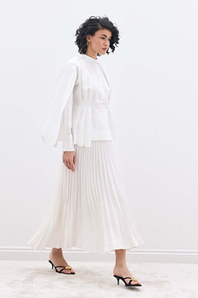 SENA GÜVEN Pilise Etek Beyaz