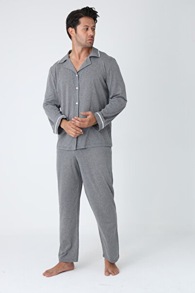 ELİTOL Erkek Uzun Kol Düğmeli Pijama Takım