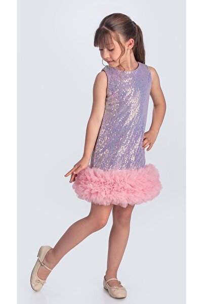 Mnk Baby&Kids Pul Payet İfestos Tütü Çocuk Özel Gün Elbise Abiye M00743 LİLA