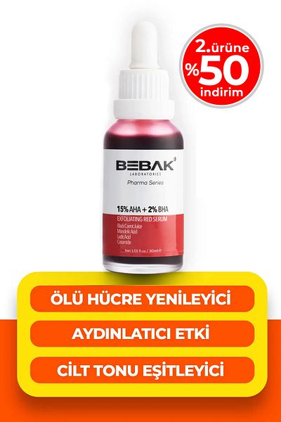 Bebak Pharma Red Peeling Serum - 15% AHA+2% BHA, Skin Tone Equalizer, Exfoliating Red Serum 30ml