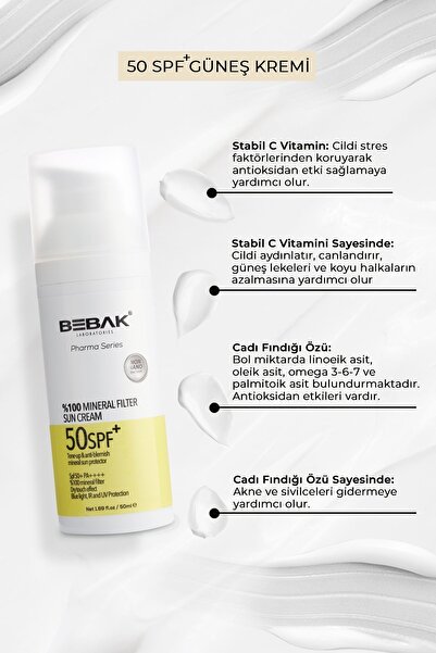 Bebak Pharma %100 Mineral Güneş Filtresi Içerikli Spf 50+ Yüksek Korumalı Güneş Kremi 50ml