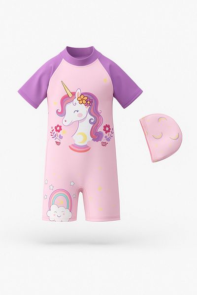 pistyle Girl's Unicorn Patterned Swimsuit and Bonnet is a Perfect FitPlease Note the Size Chart