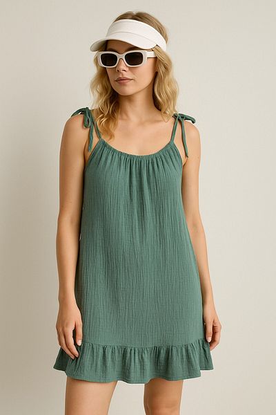 Bedinn Μουσελίνα Φόρεμα Παραλίας με λουράκι S-M Emerald Green