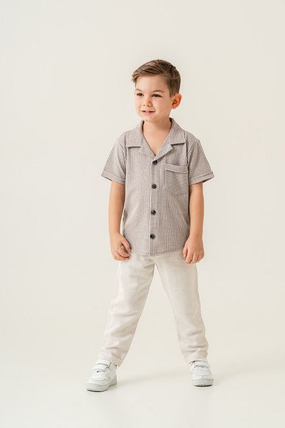 e-çocuk Striped Pocket Detailed Boy's Shirt Pants Suit 60289-1