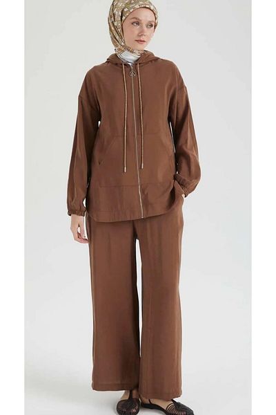 Armine Zippered Hooded Modal Fabric Tunic-Pants Set