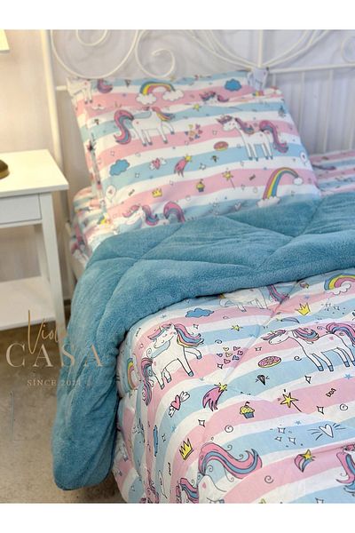 Violacasa Single Welsoft Pufidik Sleeping Set (with Elastic Sheet) Mint Pegasus
