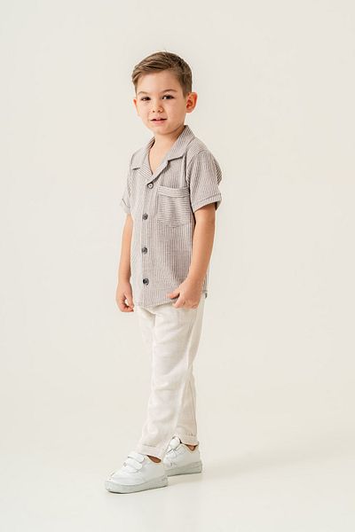 e-çocuk Striped Pocket Detailed Boy's Shirt Pants Suit 60289-1