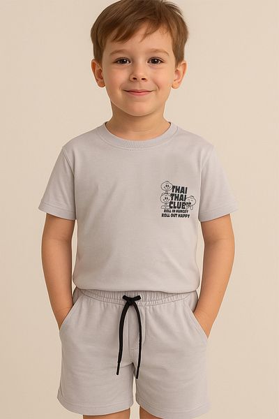 e-çocuk Boy's Thai Printed Shorts Combed Cotton Suit