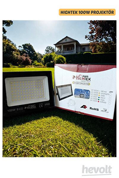 Hightek 100 Watt Led Projektör Beyaz Işık 9000 Lümen Ip66 Slim Siyah Kasa