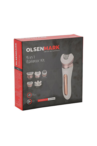 Olsenmark 5-in-1 Epilator Kit White Rose Gold – Wet Dry Use With Shaver Massager Callus Brush Facial Head