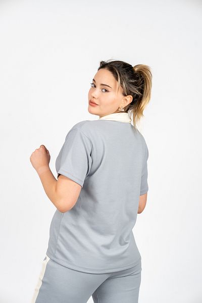 PUANT Women's Polo Neck Striped Tracksuit Set - Short Sleeve Comfortable Fit