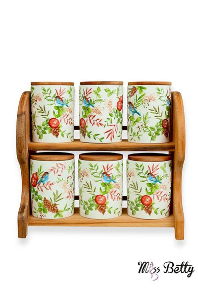 Miss Betty 9886 Mıra Stand 6-Piece Porcelain Spice Rack