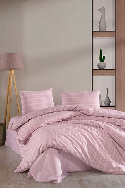 VAROL Elastic Satin Striped Double Duvet Cover Set