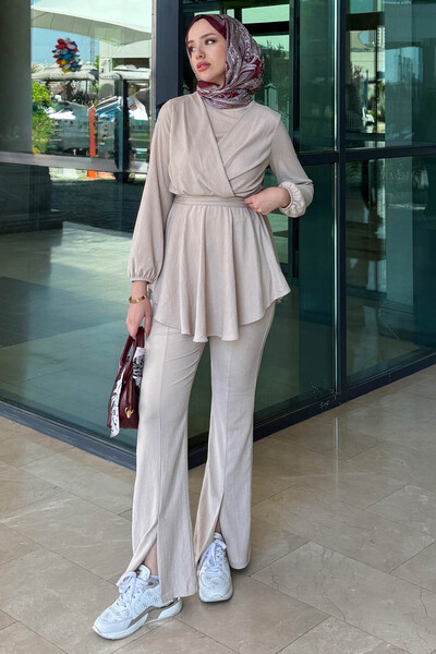 Tesettür Diyarı طقم بنطلون حجاب متقاطع على شكل حرف V - نسائي