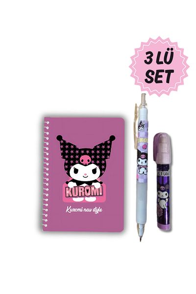 Ceylan Kırtasiye Kuromi Notepad + 07 Versatil Pencils + Egg Laying Rocket Eraser - 3-Piece Chromium Set