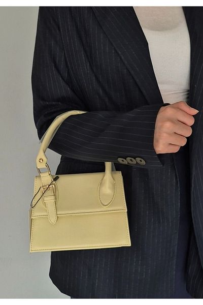 İzel Çakran Butter Yellow Belt Detailed Front Handle Mini Nora Bag