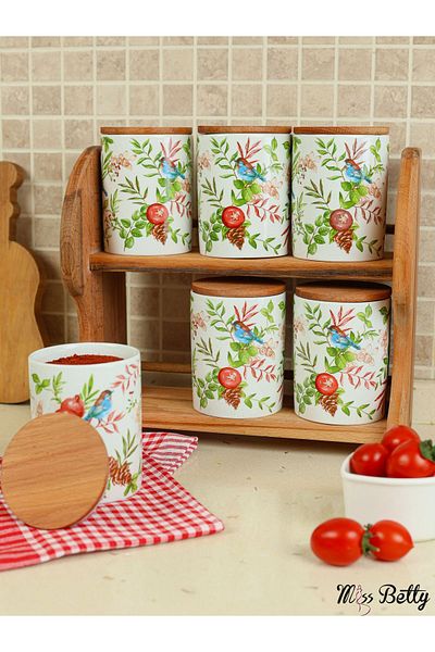 Miss Betty 9886 Mıra Stand 6-Piece Porcelain Spice Rack