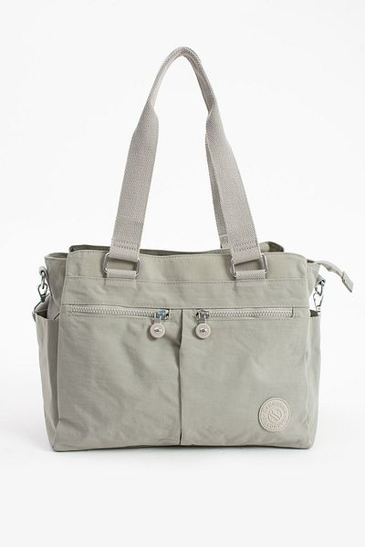 Sanmorris Țesătură încrețită gri deschis - Geantă cu curea de umăr și crossbody de dimensiuni mari