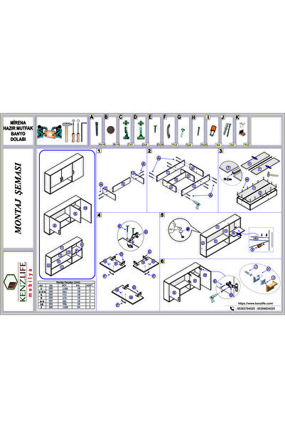 Kenzlife Hazır Mutfak Mirena22 Byz 060*120*22 Mutfak Banyo Dolabı Kapaklı Raflı