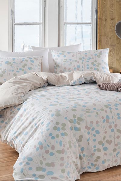 Eponj Home Σετ Παπλωματοθήκη Διπλό Βαμβακερό 4 τεμαχίων – Μικρό μοτίβο – Μέντα-Μπεζ / Μαλακή υφή