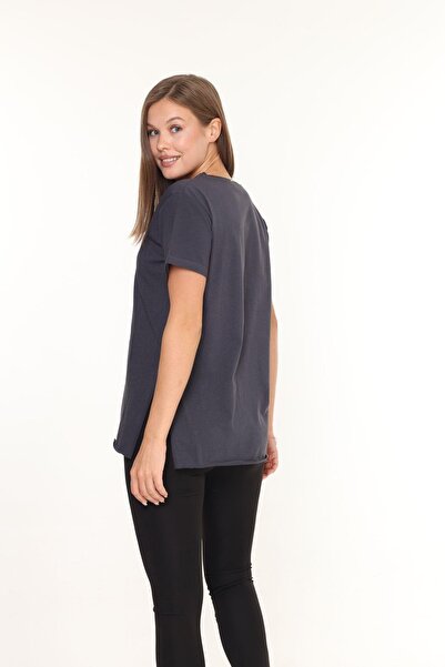 Tight Lady 100% бавовна Жіночий дим V-подібний виріз з асиметричним зачесаним бавовняним ормом футболки з бічним розрізом туніка з бавовни