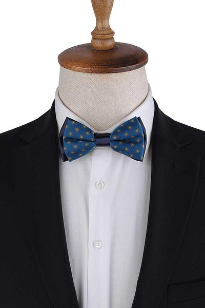 La Pescara Petrol Blue Small Pattern Bow Tie P1973