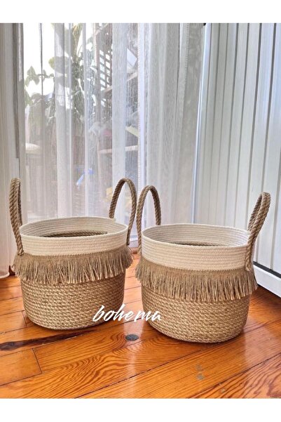 Bohemahomedecor سلة من الخيزران من الجوت، منظم أواني الزهور، سلة مزخرفة بتصميم سلة