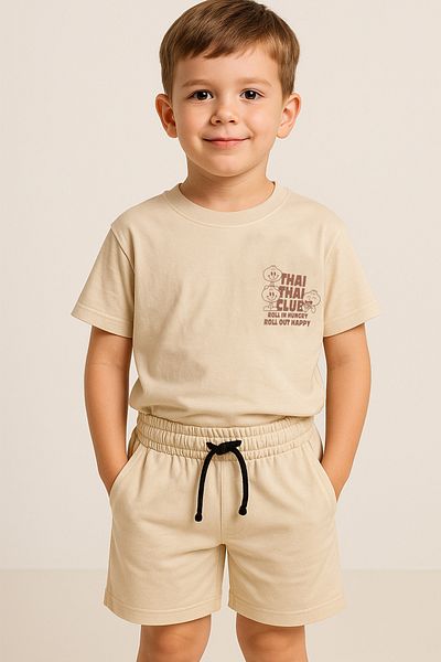 e-çocuk Boy's Thai Printed Shorts Combed Cotton Suit