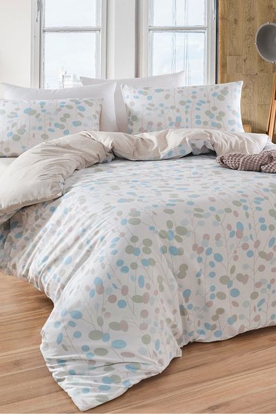 Eponj Home Σετ Παπλωματοθήκη Διπλό Βαμβακερό 4 τεμαχίων – Μικρό μοτίβο – Μέντα-Μπεζ / Μαλακή υφή
