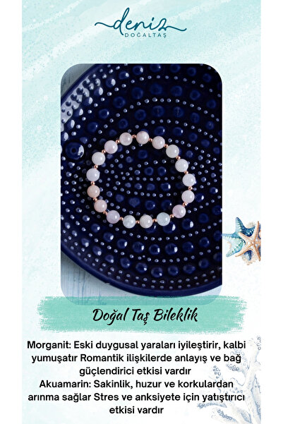 Deniz Doğal Taş Sertifikalı Morganit ve Akuamarin Doğal Taş Bileklik