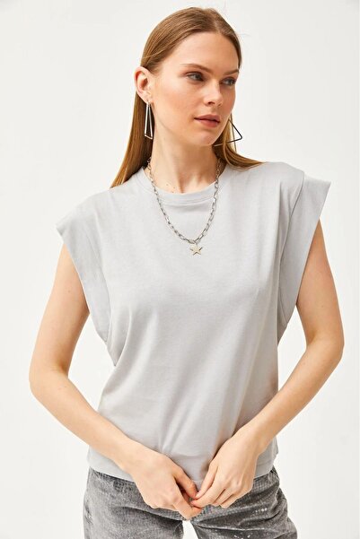 Tight Lady Stone Color 100% Cotton Women's T-shirt - Bat Crew Neck, Wadded Look Underarm Piece