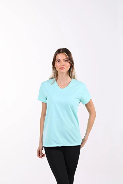 Tight Lady %100 Pamuk Süper Kalite Mint V Yaka Kadın Basic Tişört Örme Pamuk ...
