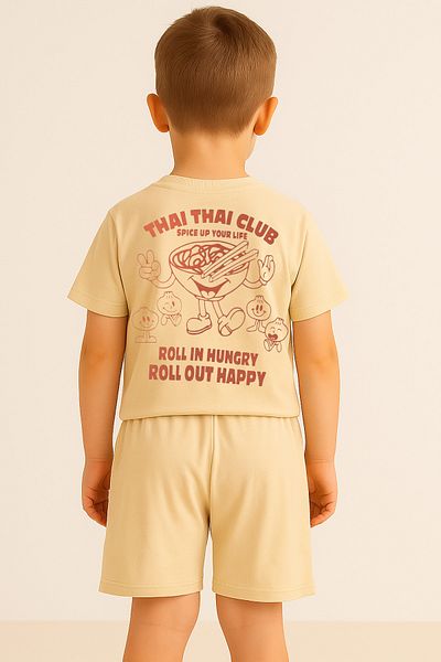 e-çocuk Boy's Thai Printed Shorts Combed Cotton Suit