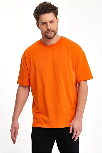 Tight Lady Ανδρικό απλό πορτοκαλί βαμβακερό μπλουζάκι - 100% οργανικό, κανονική εφαρμογή, πορτοκαλί