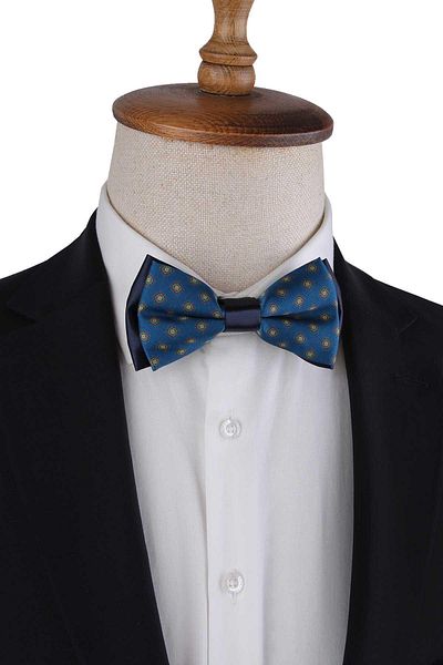La Pescara Petrol Blue Small Pattern Bow Tie P1973