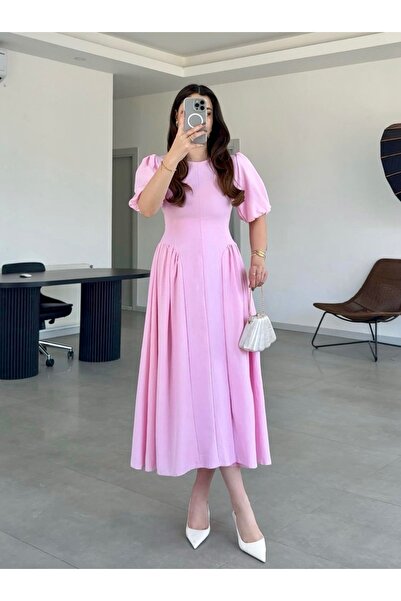 Afiş Butik Μακρύ φόρεμα Princess με ροζ μπαλόνι μανίκι