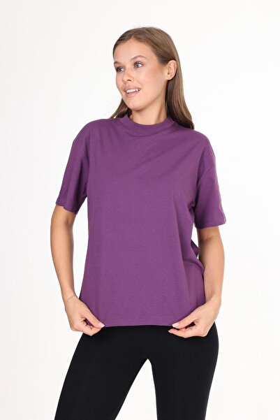 Tight Lady Tricou pentru femei Purple Basic Ribana 100% bumbac organic - Gât în picioare Half Fisherman