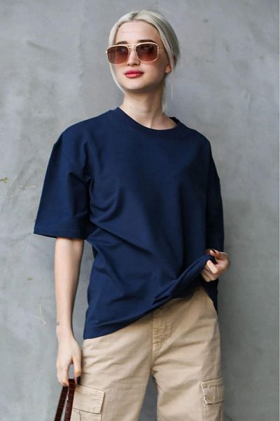 Tight Lady Μπλουζάκι Navy Blue Oversize Boyfriend - 100% βαμβάκι, λαιμόκοψη