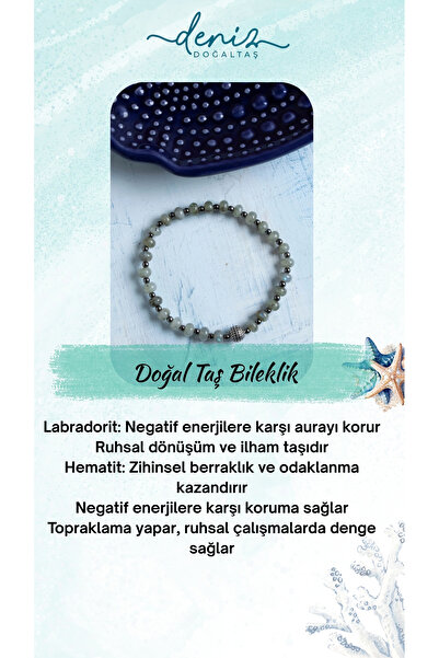 Deniz Doğal Taş سوار من حجر اللابرادوريت والهيماتيت مع جهاز فضي