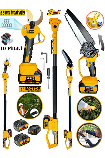 Wacker Pro W-4080 Otomatik Yağ Pompalı Zincirli Testere + Dijital Budama Maka...