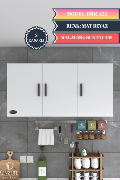 Kenzlife Hazır Mutfak Dirca22 Byz 060*120*22 Mutfak Banyo Dolabı Kapaklı Raflı