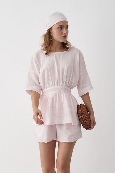 Laluvia Powder 100% Cotton Back Bow Shorts Set - 30385