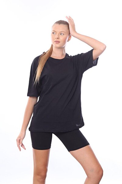 Tight Lady Tricou oversize din bumbac pieptănat transparent pentru femei, neg...