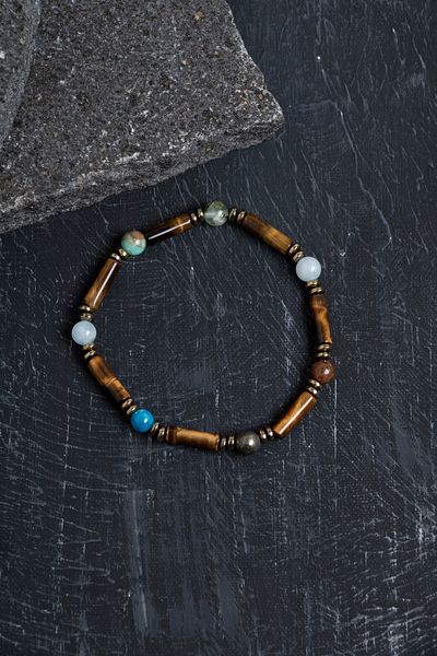 OSMANLI DOĞAL TAŞ Certified Tiger Eye and Natural Stone Men's Bracelet