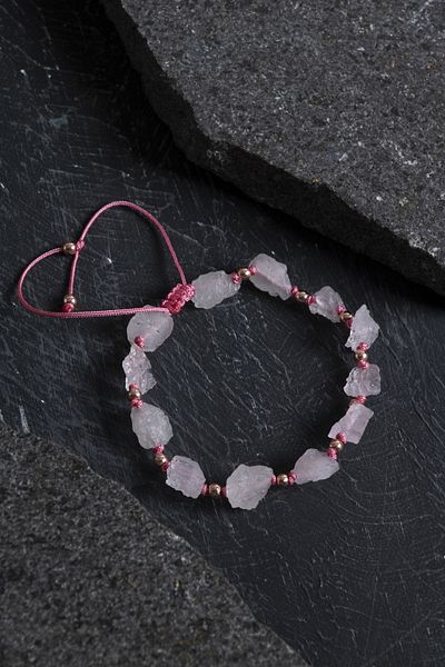 OSMANLI DOĞAL TAŞ Certified Raw Pink Quartz Natural Stone Bracelet