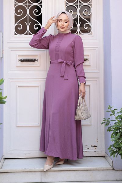 Neva Style Rochie cu curea trandafir praf hidjab 6621GK