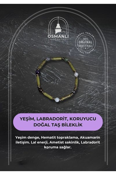 OSMANLI DOĞAL TAŞ Certified Jade, Labradorite and Protective Natural Stone Bracelet
