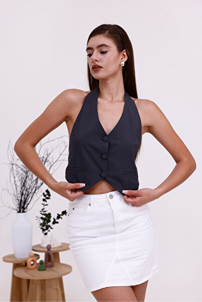LA PANTE Halter Neck Backless Buckle Vest