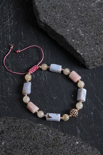 OSMANLI DOĞAL TAŞ Certified Chalcedony, Citrine and Opal Natural Stone Bracelet